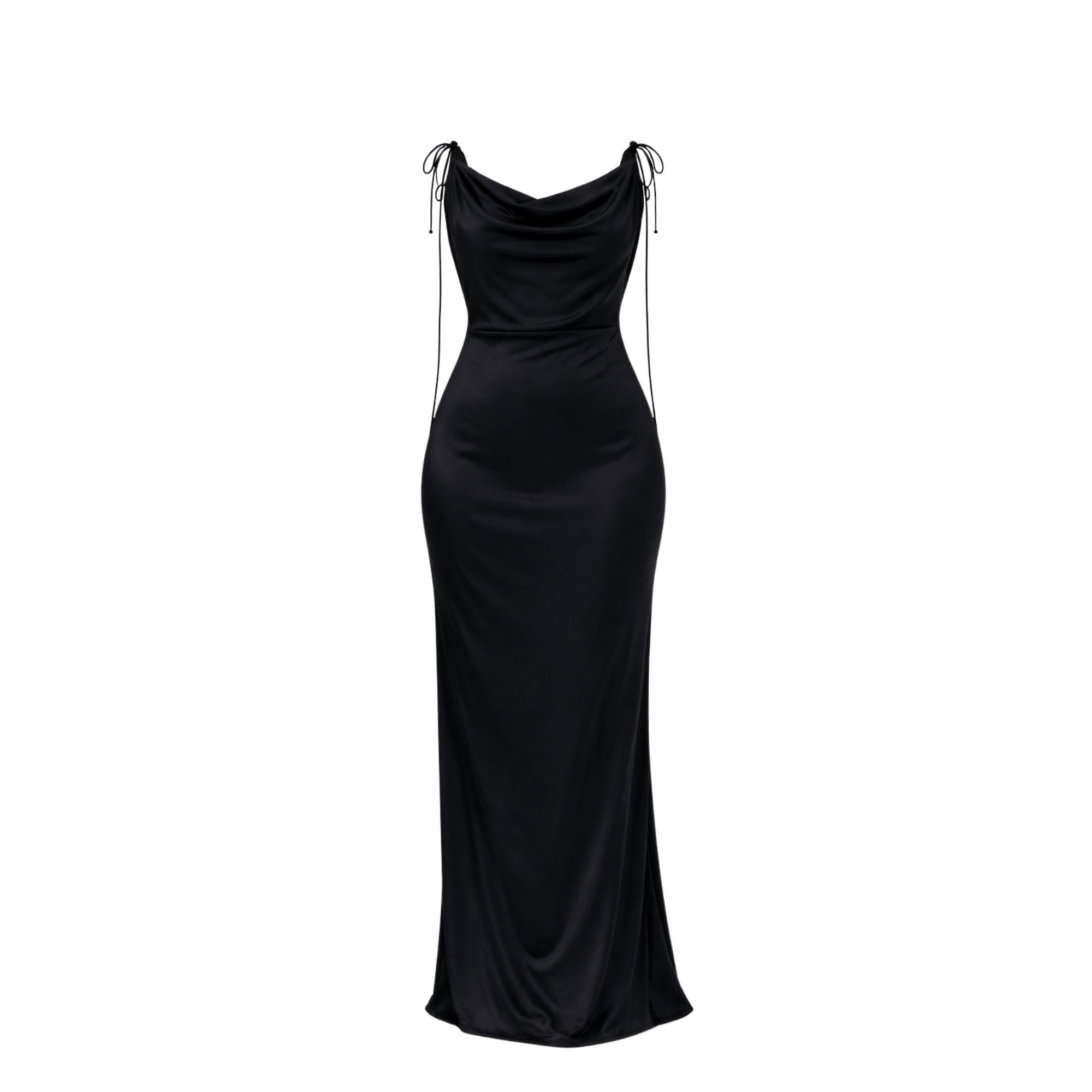Black Cowl Shoulder Tie Dress