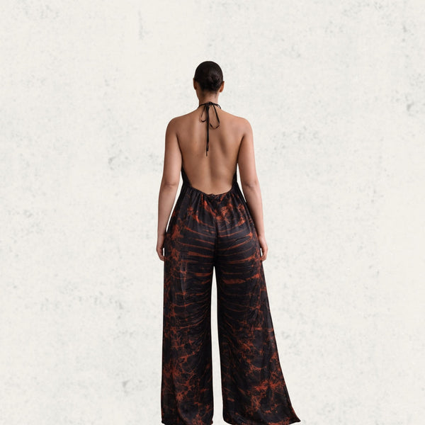 Black & Rust Halter Jumpsuit