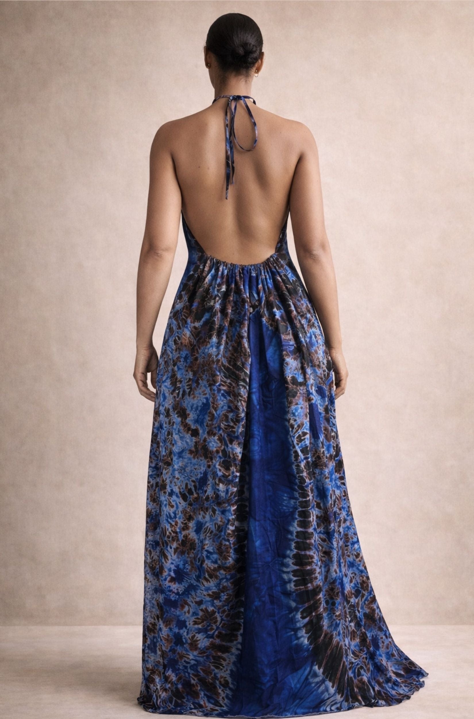 Blue & Brown Halter Maxi Dress