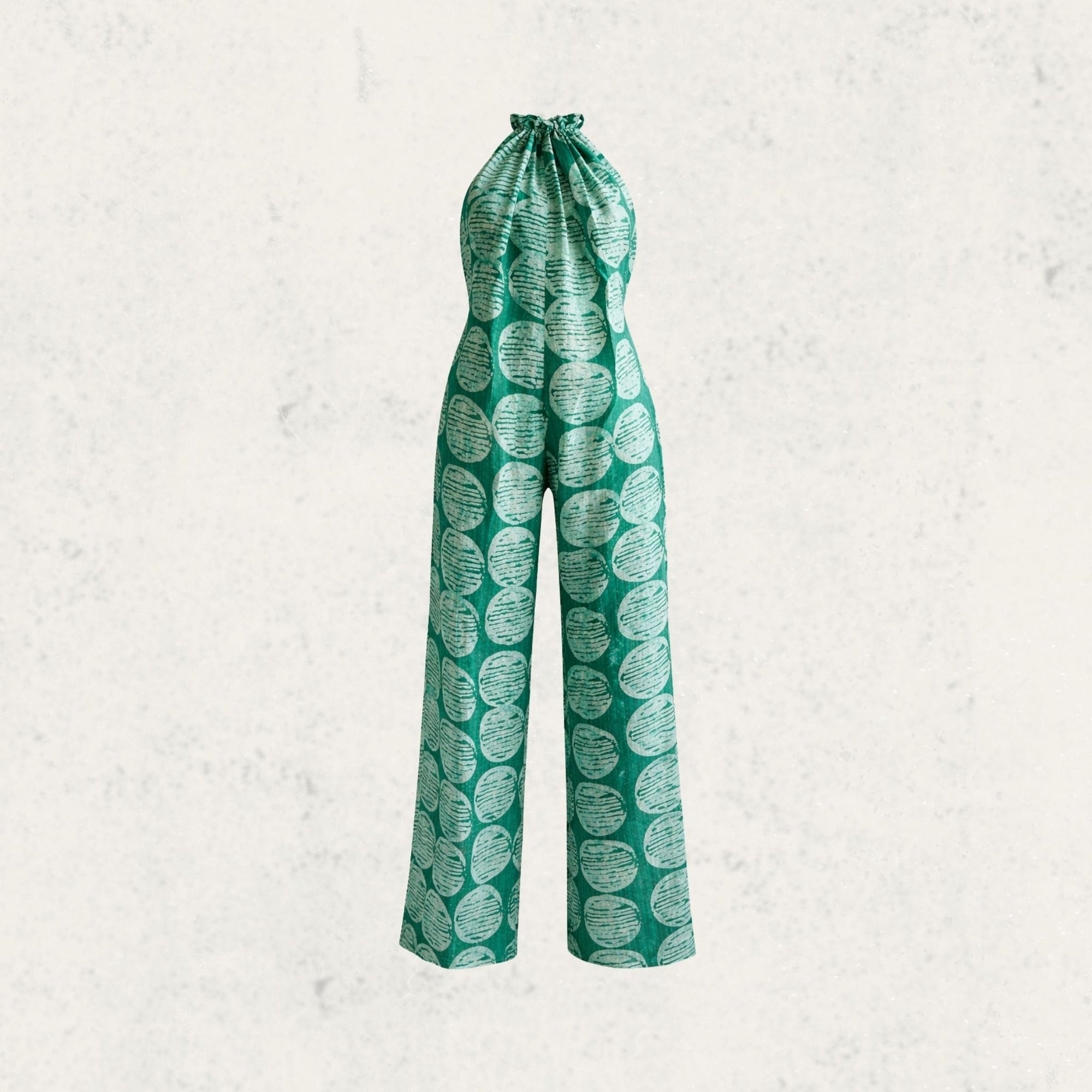Green Adire Halter Jumpsuit