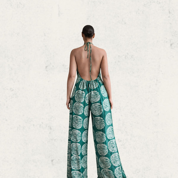 Green Adire Halter Jumpsuit