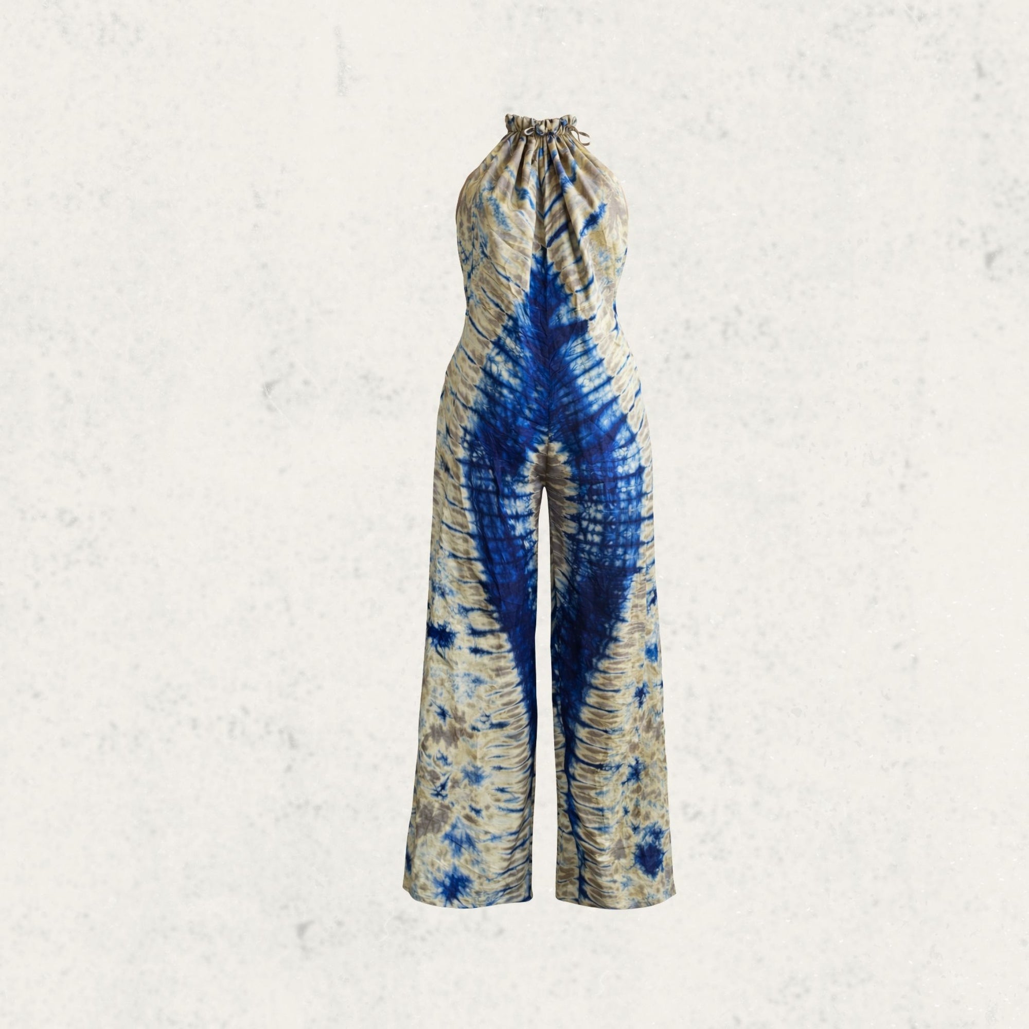 Blue/Tan Tie Dye Halter Jumpsuit