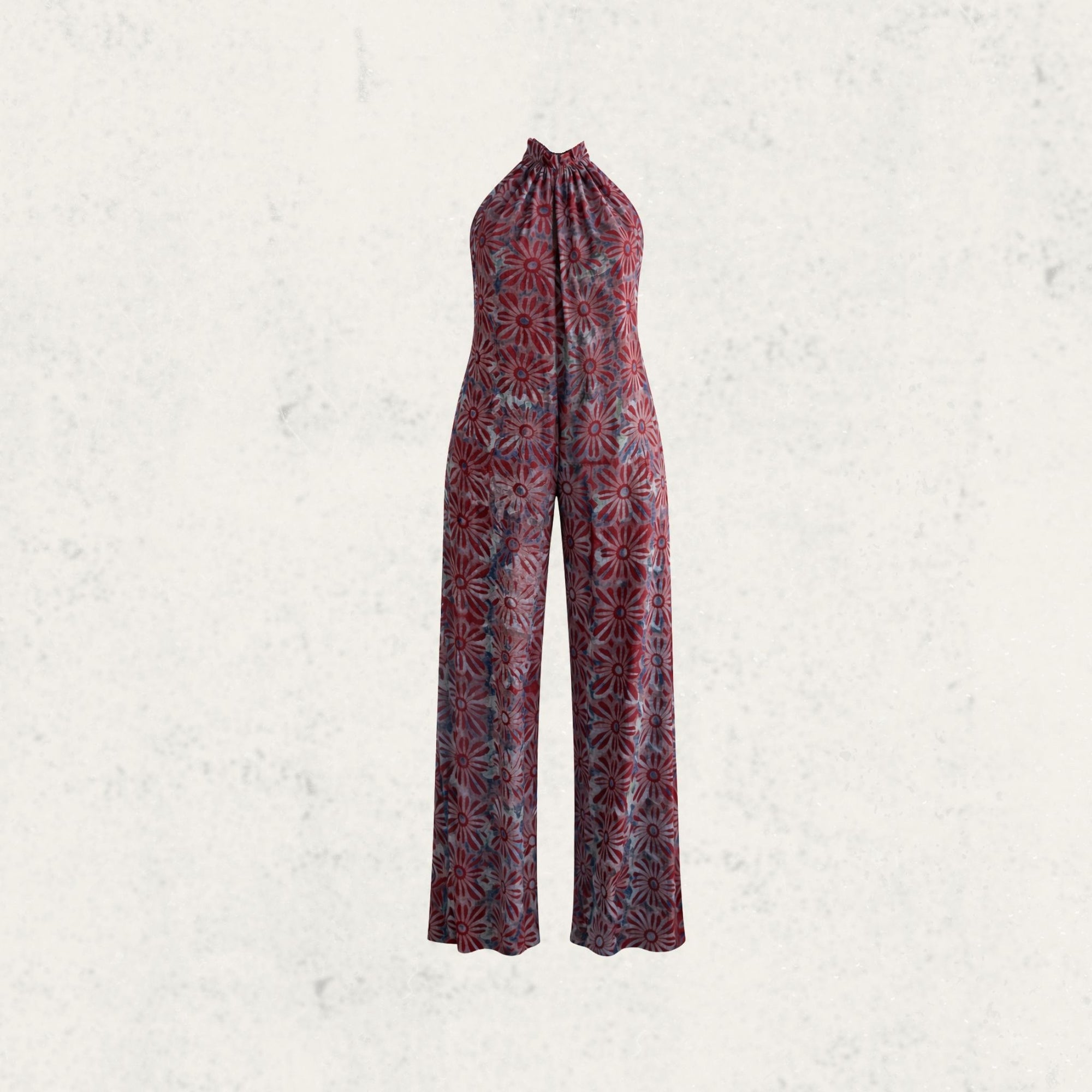 Red Daisy Adire Halter Jumpsuit
