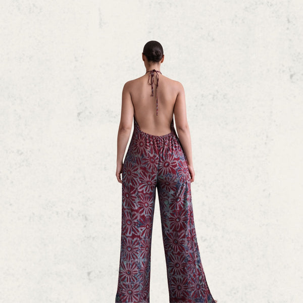 Red Daisy Adire Halter Jumpsuit