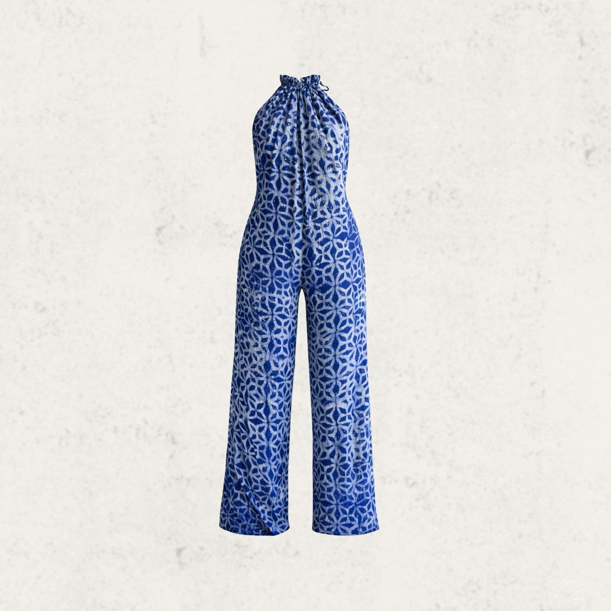 Blue Geo Adire Halter Jumpsuit