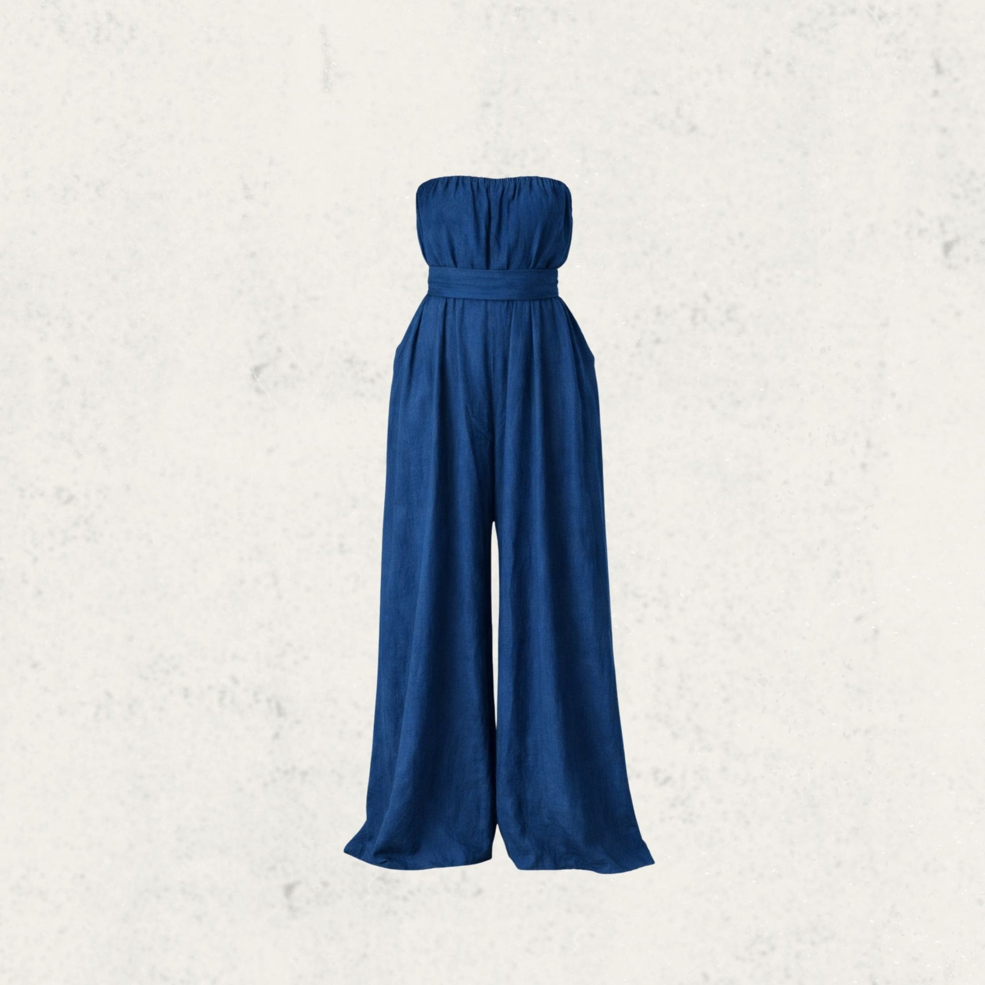 Blue Strapless Wide-Leg Jumpsuit