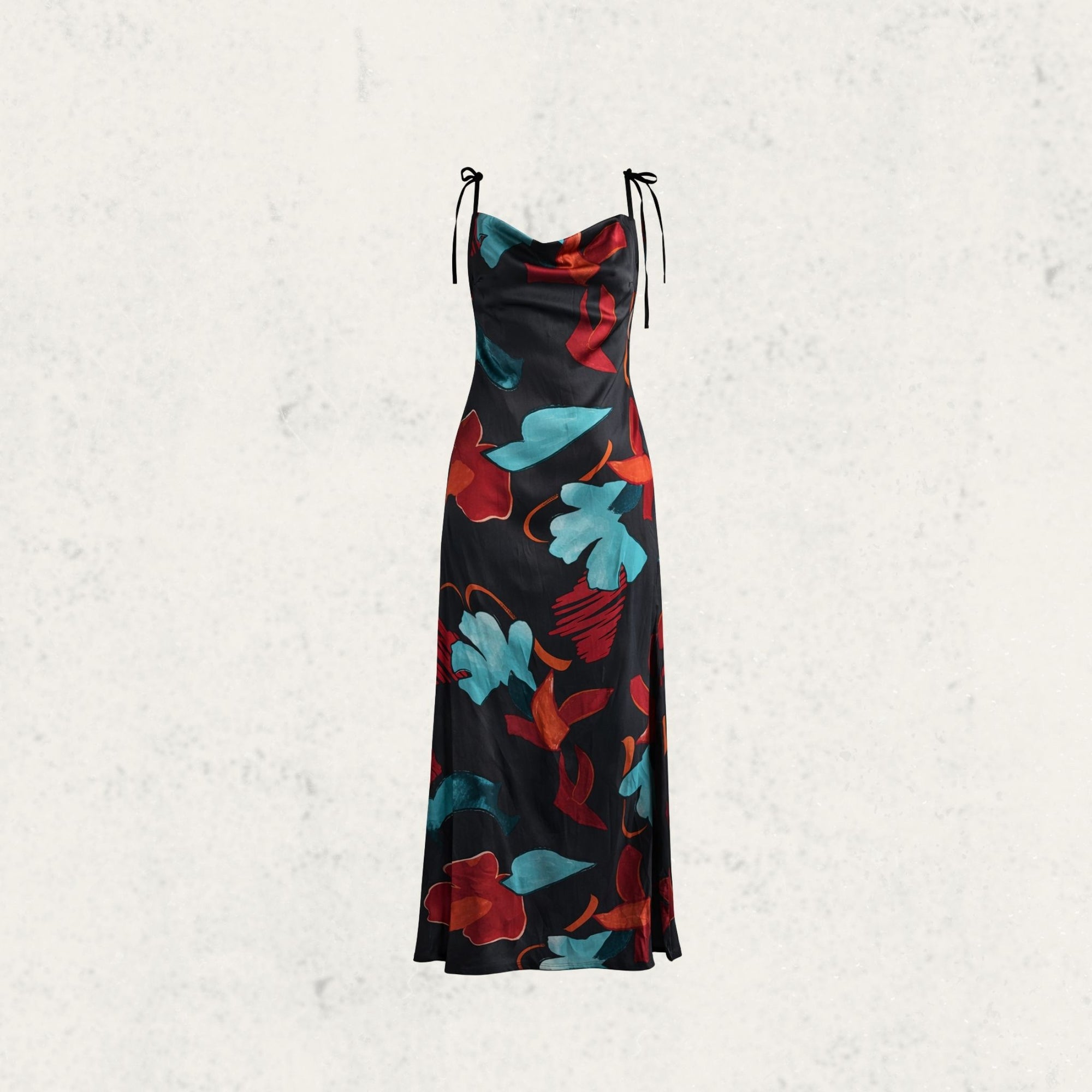 Abstract Cowl Shoulder Tie Dress