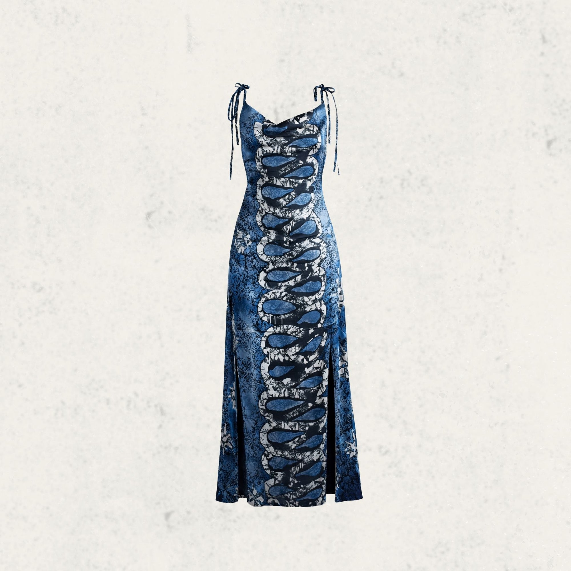 Blue Cowl Shoulder Tie Dress