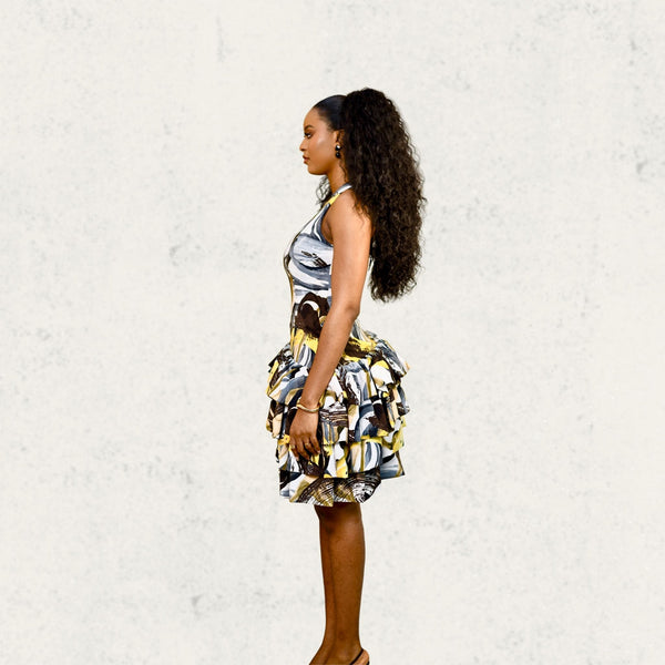 Yellow Abstract Ruffle Dress