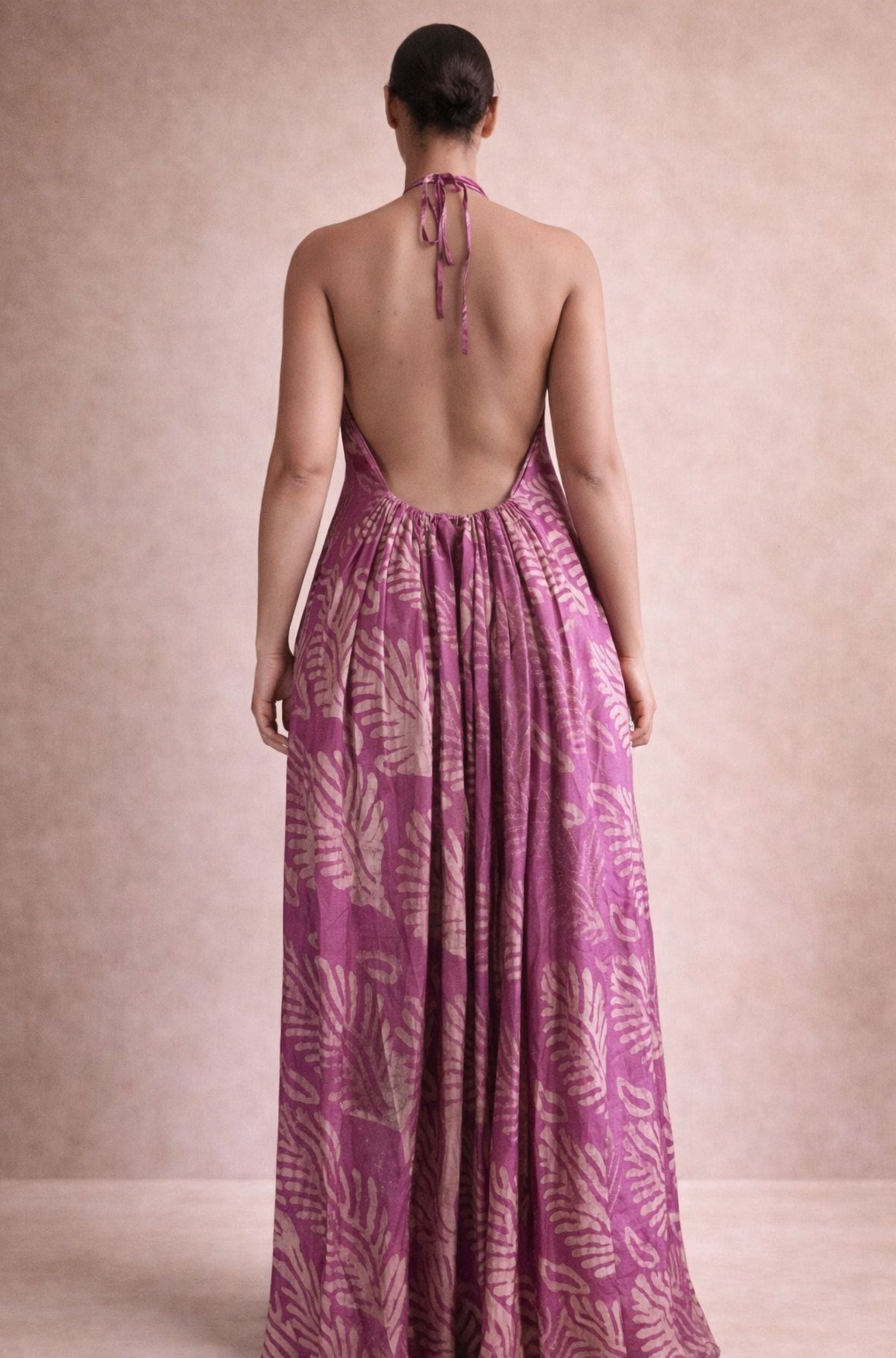 Pink Fern Adire Halter Maxi Dress