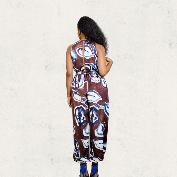 Brown Abstract Harem Jumpsuit