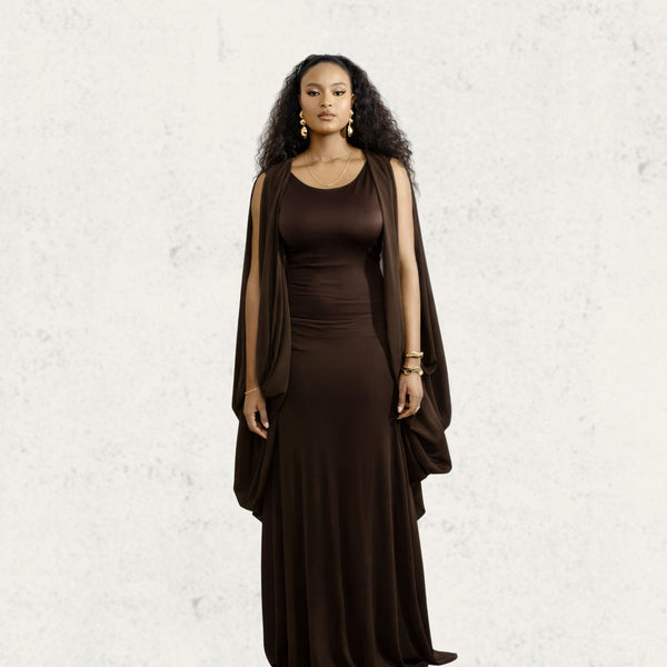 Brown Maxi Cape Set